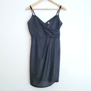 Little Black Faux Wrap Metallic Mini Dress - S
